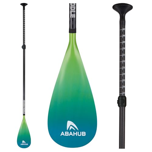 Abahub Carbon Fiber SUP Paddles, 1 x 3 Section Adjustable 67" - 86" Carbon Fiber Shaft, Lightweight Stand-up Paddle Oars for Paddleboards, with a Carrying Bag - color: Gradient Green Print