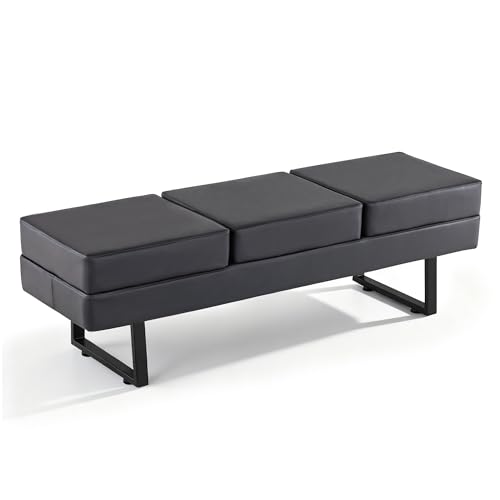 BarberPub Waiting Room Chairs, Heavy Duty Office Guest Reception Bench, Faux Leather Upholstered Lobby Chairs for Salon, Conference Room 7008 (Dark Grey) - color: Dark Grey