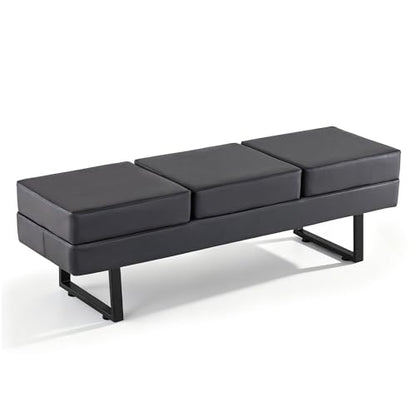 BarberPub Waiting Room Chairs, Heavy Duty Office Guest Reception Bench, Faux Leather Upholstered Lobby Chairs for Salon, Conference Room 7008 (Dark Grey) - color: Dark Grey