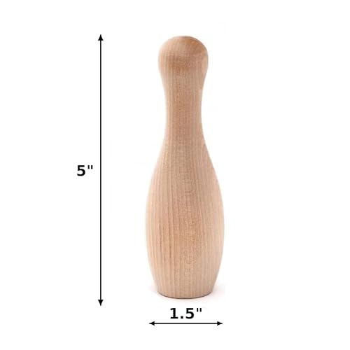 Pinehurst Crafts Unfinished Small Wooden Bowling Pins, 5 Inch Tall (1-1/2 Inch Wide), Pack of 10, Bowling_5IN