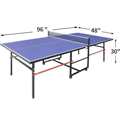IUNNDS Portable Table Tennis Table 4.5/6/8/9FT Foldable Ping Pong Game Set for Indoor with Net and Post Set, 2 Paddles and 3 Balls (Blue-8FT)