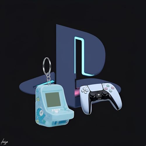 Blue Micro Player Mini Arcade Machine with Keychain, 26 Classic Game Modes Support Music Mini Building Block Game Console，Plug and Play Video Games