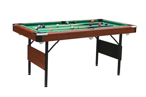 6ft Billiard Table Pool Table for Home, Professional Style MDF Top with Steel Legs & Blue Velvet Cloth, Foldable Game Table for Office, Apartment, Family Game Room Indoor Entertainmen