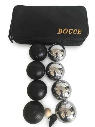 BuyBocceBalls Listing -73mm Metal Bocce Set with 8 Black and Silver Balls and Black Bag *