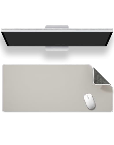 ALOANES Beige Waterproof Desk Mat, Large Mouse Pad with Extended Mouse Mat, with Anti Slip Base, Stitched Edge, Grain Jacquard Surface, Perfect for Gamer Office & Home, 3XL(35.43"x15.74"x0.12") - color: 01- Pro Beige, size: 3XL(35.4" x 15.7")