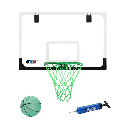 GSE Games & Sports Expert Over-The-Door Basketball Hoop with Basketball & Pump, Wall-Mounted Basketball Hoop Set with Complete Accessories for Home & Office (Several Style Choice) - style: Standard - Glow in the Dark