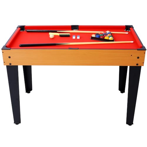 5-in-1 Multi-Game Table - Billiards, Push Hockey, Foosball, Ping Pong, and Basketball Black/Blue - color: Brown + Red Tablecloth
