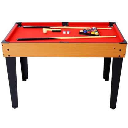 5-in-1 Multi-Game Table - Billiards, Push Hockey, Foosball, Ping Pong, and Basketball Black/Blue - color: Brown + Red Tablecloth