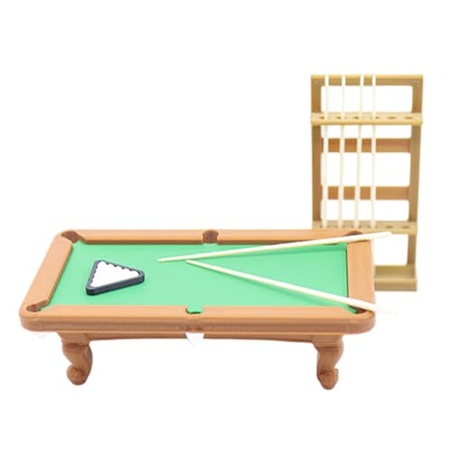 Mini Pool Table Toy for Kids 3+, 1:12 Scale Billiards Set, Cues & Balls, Hand Eye Coordination