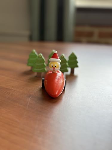 Jack Rabbit Creations Santa Bowling Game 6 Piece Wooden Playset- Includes Christmas Tree Shaped Pins and Pull-Back Sled Car- Develops Hand Eye Coordination & Motor Skills- Kids 3+