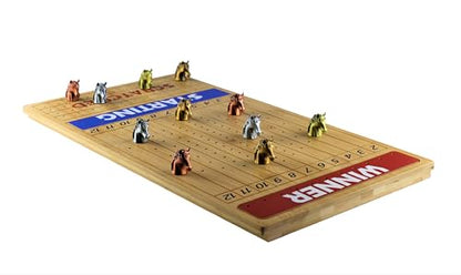 Metal Horse Race Board Game Set with Horse Racing Thick & Solid Wood Game Board(22”/Natrual),11 Luxurious with 4Antique(Gold,Silver,Red Cooper&Bronze) Metal Craft Horses, Dice&Cards (HR-F554) - color: Hr-f554