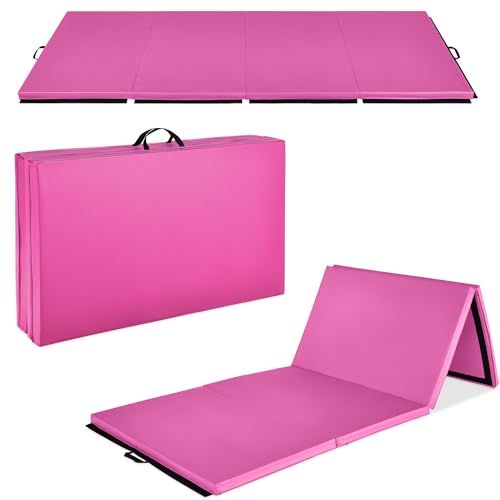 Best Choice Products 10ftx4ftx2in Folding Gym Mat 4-Panel Exercise Gymnastics Aerobics Workout Fitness Floor Mats w/Carrying Handles - color: Pink