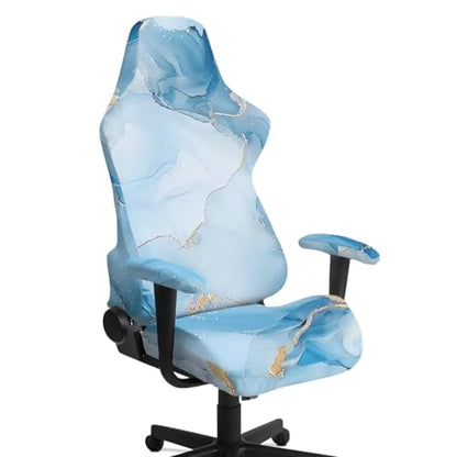 Suobstales Blue Marble Pattern Gaming Chair Covers Slipcovers with Armrest Covers, Stretch Game Computer Office Desk Chair Cover Protector, Soft Fabric Rotating Armchair Covers, Without Chair - color: Blue Marble
