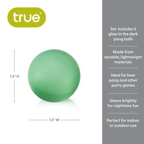True Glow in the Dark Ping Pong Balls, Durable Lightweight Tennis Ball, Fun Drinking Games, Perfect for Indoor and Outdoor, Game Night, Party Supplies, Set of 6