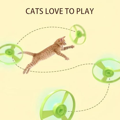 Flying Cat Toys, Interactive Cat Fetch Toy with 1 Light Up Spinning Tops, and 5 Flying Propellers, Flying dis Toy for Hunting Chasing Indoor/Outdoor - color: Dark Blue