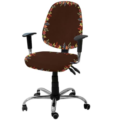 Savannan Office Chair Cover, Fall Burnt Orange Maple Leaf Watercolor Protective Stretch Elastic Universal Cover for Desk Task Chair,Computer Rotating Chair 1 Pcs Thanksgiving Plants Dark Brown