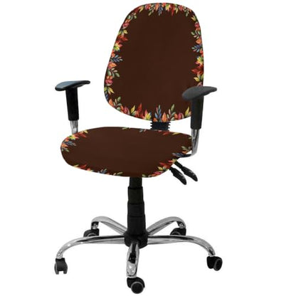 Savannan Office Chair Cover, Fall Burnt Orange Maple Leaf Watercolor Protective Stretch Elastic Universal Cover for Desk Task Chair,Computer Rotating Chair 1 Pcs Thanksgiving Plants Dark Brown