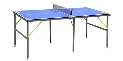 IUNNDS Portable Table Tennis Table 6/8/8.5/9FT Foldable Ping Pong Game Set for Indoor with Net and Post Set, 2 Paddles and 3 Balls - color: Blue