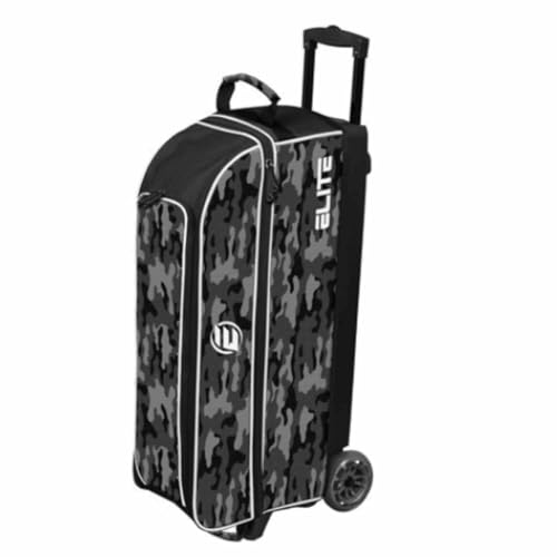 ELITE Basic Triple Roller Black Bowling Bag - 3 Ball Roller, Fits 2 Pairs of Size 15 Shoes, Air Travel-Friendly - color: Grey Camo