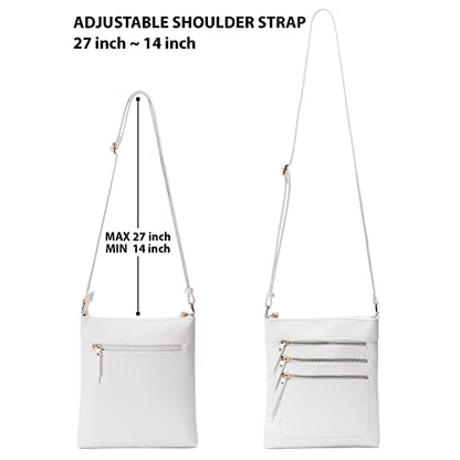 Solene Crossbody Bag Functional Multi Pocket Messenger Purse Top Zip Closure Shoulder Handbag With Adjustable Strap - color: White