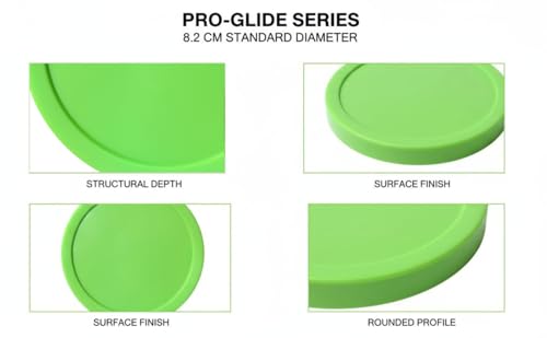 6 Pcs Air Hockey Pucks Set, 3.2 in Standard Replacement, Light Green, Smooth Surface & Rounded Edge, Sturdy Plastic Full Size for Game Tables