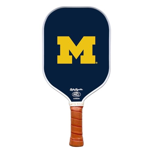 Officially Licensed Collegiate Pickleball Paddle - USA Pickleball Association Approved Racket - Lightweight Honeycomb Core, Carbon Fiber Exterior, Premium Leather Grip for Comfort with Cover