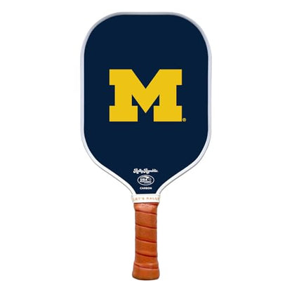 Officially Licensed Collegiate Pickleball Paddle - USA Pickleball Association Approved Racket - Lightweight Honeycomb Core, Carbon Fiber Exterior, Premium Leather Grip for Comfort with Cover