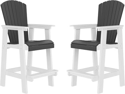 Outdoor Tall Adirondack Chairs Set of 2, Patio Bar Stool Chair with High Back, Widened Arms, All-Weather Balcony Chair for Backyard, Garden, Yard (White & Grey) - color: Tall Adirondack Chair Set of 2