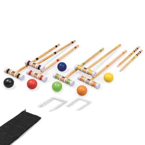 Wild Sports Croquet Set for 6 Players - Includes 6 Mallets, 6 Balls, 2 Stakes, 9 Wickets, Storage Bag - All Ages - Outdoor