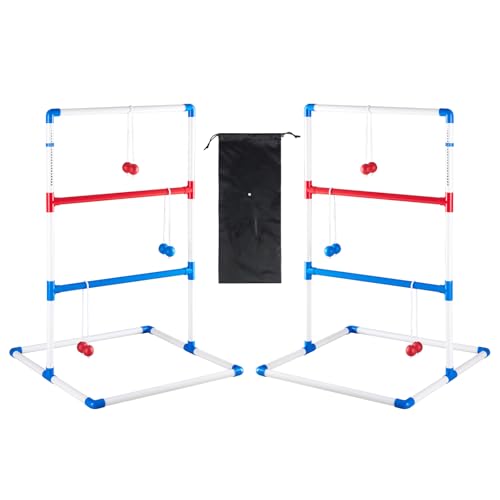 NEWBULIG Ladder Toss Game, Ladderball Golf Set with Tossing Balls, Ladder Ball Games for Outdoor Lawn, Yard for Family, Adults & Kids, Complete with 6 Bolas, Score Trackers & Carry Bag - color: White
