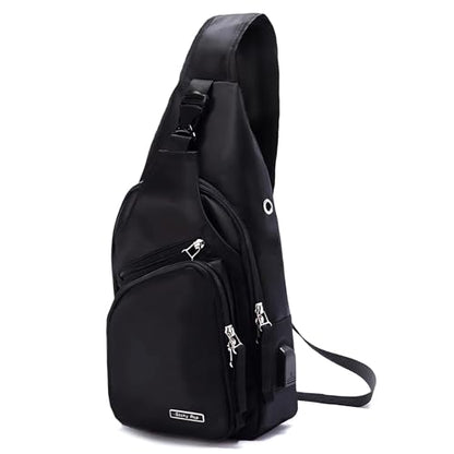 Seoky Rop Men Women Sling Backpack Nylon Water Resistant Shoulder Chest Crossbody Sling Bag with USB Charging Port - color: Black