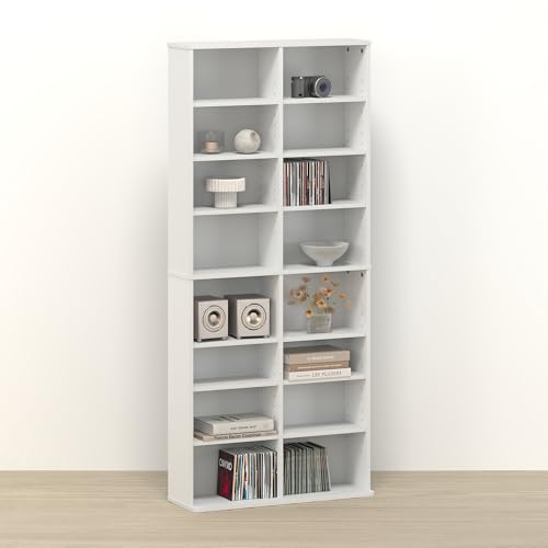 Toki 16-Shelf DVD Storage Tower, Adjustable Movie Shelf & CD Rack, Space Saving Media Storage Cabinet for Living Room, Bedroom, Home Office, Game Room, White - color: White, size: 16-Shelf