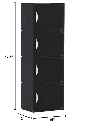 HODEDAH IMPORT 4-Shelf Bookcase Cabinet, Black - color: Black