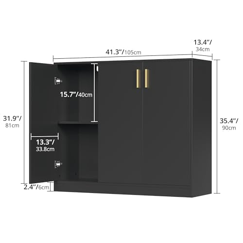 Cozy Castle Buffet Cabinet with Storage, Accent Storage Cabinet with Doors and Shelves, Wood Coffee Bar Sideboard Console Table for Kitchen Living Room Entryway Hallway, 35.4" Tall Black