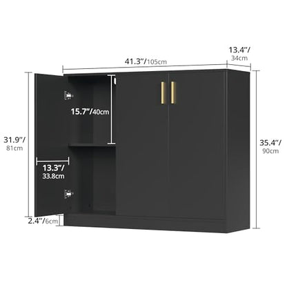 Cozy Castle Buffet Cabinet with Storage, Accent Storage Cabinet with Doors and Shelves, Wood Coffee Bar Sideboard Console Table for Kitchen Living Room Entryway Hallway, 35.4" Tall Black