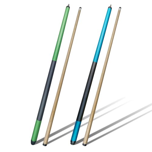 58 Inch Pool Cues, 2-Piece Billiard House Bar Pool Cue Sticks with Multi Layer Soft Leather Grip, Set of 2 Canadian Maple Wood Billiard Sticks - color: 2PK-Blue/Green