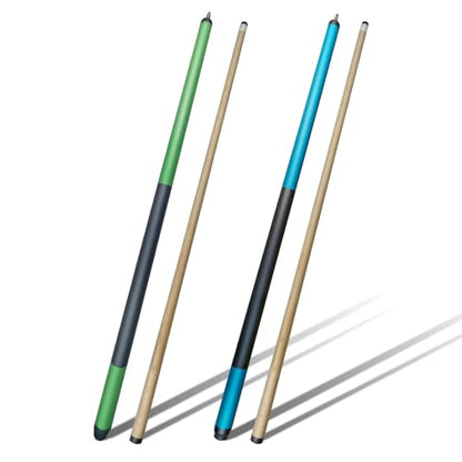 58 Inch Pool Cues, 2-Piece Billiard House Bar Pool Cue Sticks with Multi Layer Soft Leather Grip, Set of 2 Canadian Maple Wood Billiard Sticks - color: 2PK-Blue/Green