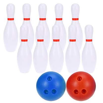 STOBOK Miniature Bowling Set for Dollhouse Accessories with 2 Red Balls 2 Blue Balls and 20 Pins Mini Desktop Bowling Model Toy for Kids and Home Decoration