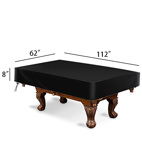 amberr Billiard Pool Table Cover,Waterproof Fade Resistant Windproof Scratch Resistant Covers Cover for Pool Table Snooker Billiard Table (Black, 9FT: 112x62x8in) - color: Black, size: 9FT: 112x62x8in