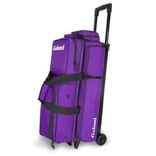 Goloni 3 Ball Bowling Bags with Wheels - Rolling Bowling Bag for 3 Balls & Accessories - Retractable Handle Extends to 38 - color: Purple