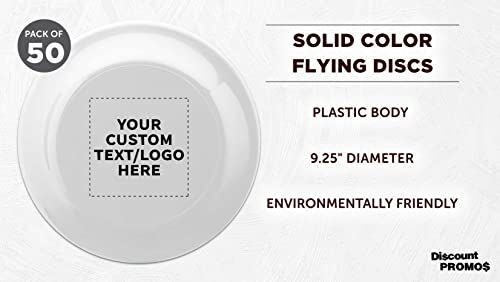DISCOUNT PROMOS Frisbee Flying Discs in Bulk, 9.25 in. Fun Family Beach Game - color: - Custom - White, size: 50 flying discs