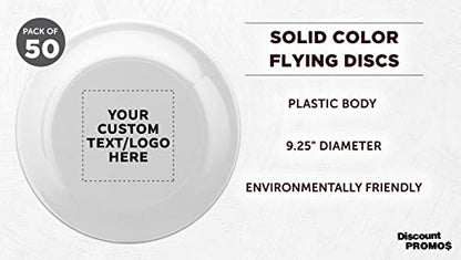 DISCOUNT PROMOS Frisbee Flying Discs in Bulk, 9.25 in. Fun Family Beach Game - color: - Custom - White, size: 50 flying discs