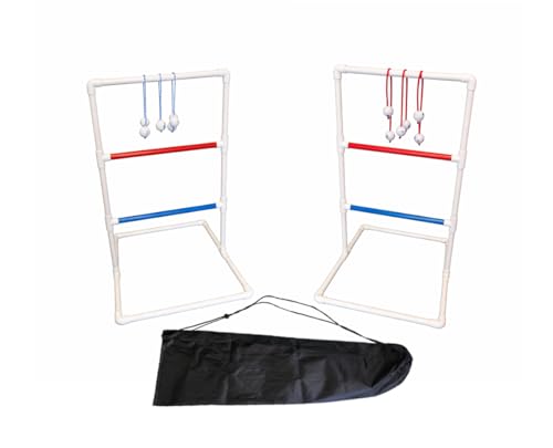 Premium Da Ladder Ball Set, Outdoor Lawn Toss with Real Golf Ball Bolas, PVC Frame, Carrying Bag, Red White and Blue, Made in USA