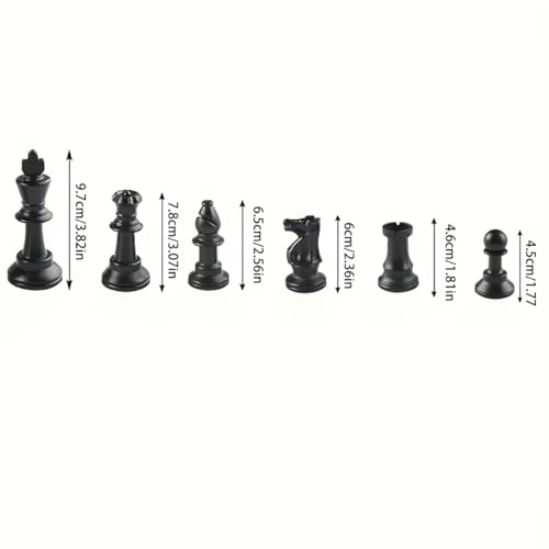 32 Plastic Chess Pieces Set - Black & White Chessmen for 15-20 Inch Boards, Felt Bottom, with Drawstring Storage Bag - Ideal for Beginners & Chess Enthusiasts-No Board Included (3.82inch/9.7cm) - size: 3.82inch/9.7cm
