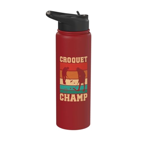 Croquet Champ Retro Funny Lawn Game Player Quote Stainless Steel Insulated Water Bottle - color: Red