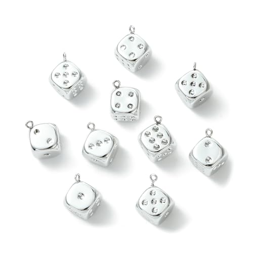 Stiesy Plating Acrylic Dice Charms 40Pcs, Silver Color Gambling Theme Pendants Dangle Charms Bulk for Jewelry Making, DIY Craft Projects and Game Lover Presents - color: Silver Dice-40pcs