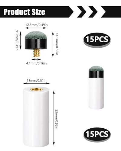 Pool Cue Tips Replacement Kit Screw On Billiard Stick Tips with White Ferrules for Pool Table Accessories