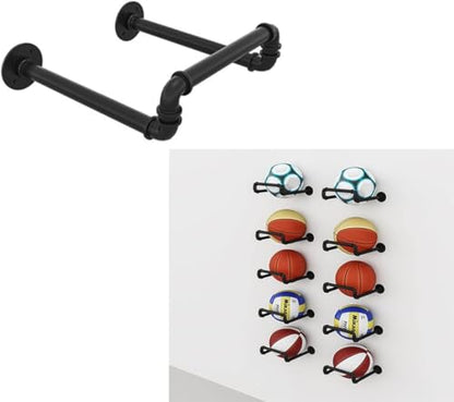 Industrial Pipe Wall Mounted Storage Rack, Home Nursery Basketball Rack on The Wall Wall-Mounted Finishing Shelves, Yoga Mat Storage Rack Gym Soccer Rack, 1 Pack - color: Black