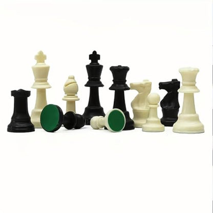32 Plastic Chess Pieces Set - Black & White Chessmen for 15-20 Inch Boards, Felt Bottom, with Drawstring Storage Bag - Ideal for Beginners & Chess Enthusiasts-No Board Included (3.82inch/9.7cm) - size: 3.82inch/9.7cm