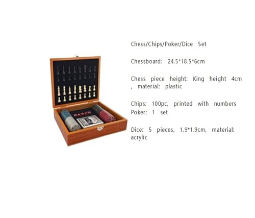 Board Game Chess Combo Game Set 4-in-1 Foldable Wooden Chess Chips Poker Dice Set for Family Outdoor Entertainment